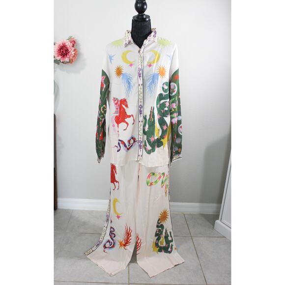New Size XL Vintage Magical Print Horses Snake Dragon Fantasy Pajama Loungewear - Picture 2 of 8